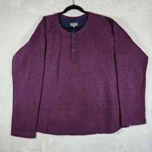 Bean Signature Mens XXL Burgundy Heathered Long Sleeve Henley Shirt